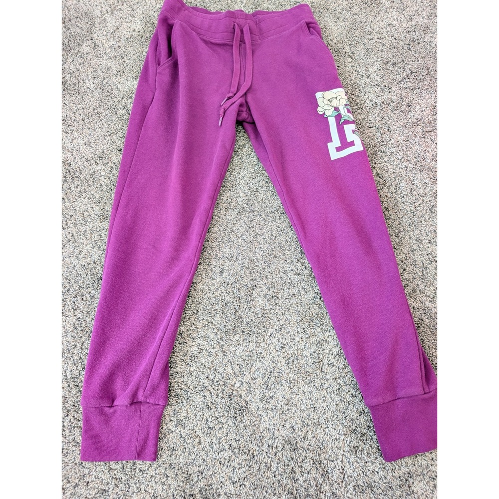 PINK Victoria's Secret Purple Floral Graphic Fleece Joggers Magenta Small